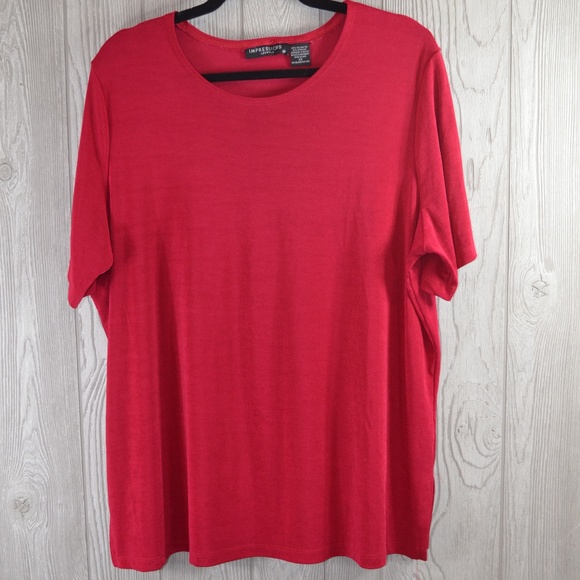 Impressions Tops - Slinky Knit Short Sleeve Top PLUS SIZE 1X